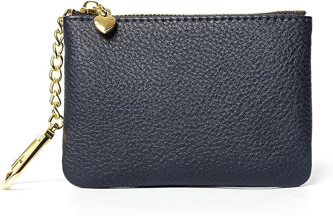 DAILANDO Mini Leather Coin Purse, Unisex Slim Zipper Card Holder and Coin Pouch with Keychain
