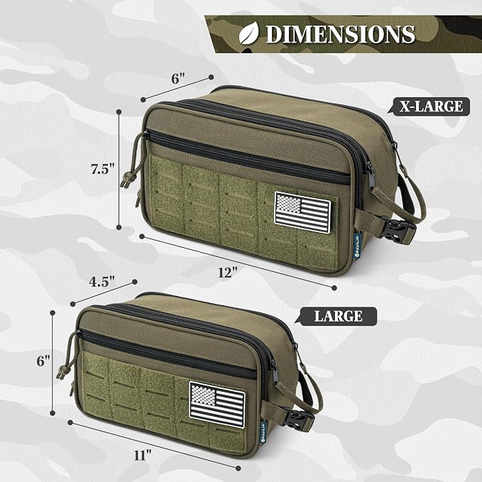 PAVILIA Tactical Toiletry Bag for Men, Water Resistant Molle Military Dopp Kit, Travel Hygiene Organizer with Wet Dry Storage for Shaving, Grooming, Gym and Camping, Olive XL