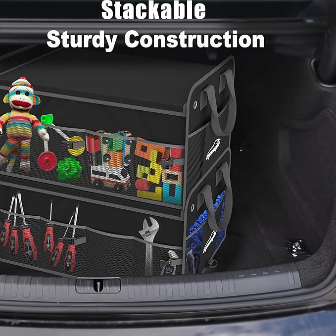 EPAuto Car Trunk Organizer with Adjustable Multi Compartment, Removal Lid and Securing Straps, Black