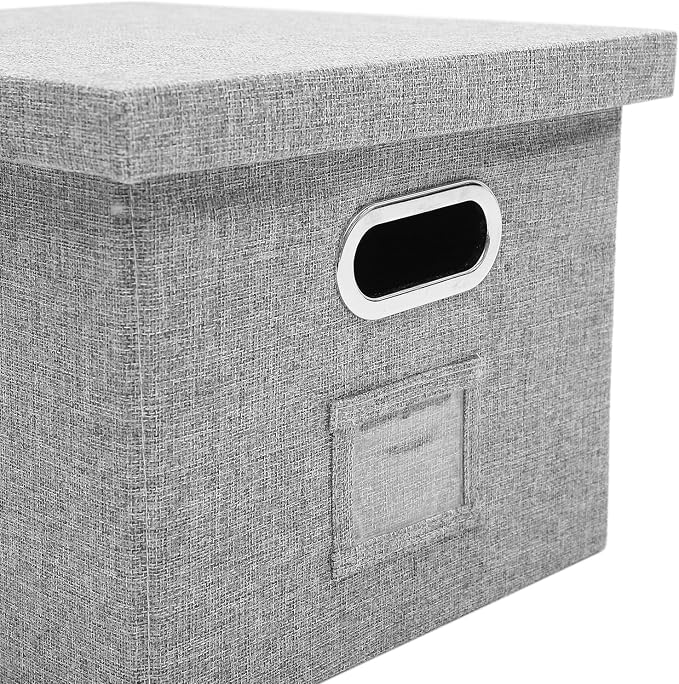 COHEALI Desktop File Organizer Box with Lid, Portable Document Storage Container for Office Desk, Gray Stackable File Storage Box for Letter and Legal Papers