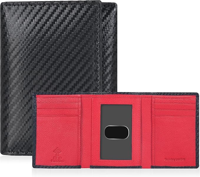 Tri fold Leather Wallet for Men with RFID | Slim Wallets for Men with 1 ID and 6 Credit card slots | Front Pocket Minimalist