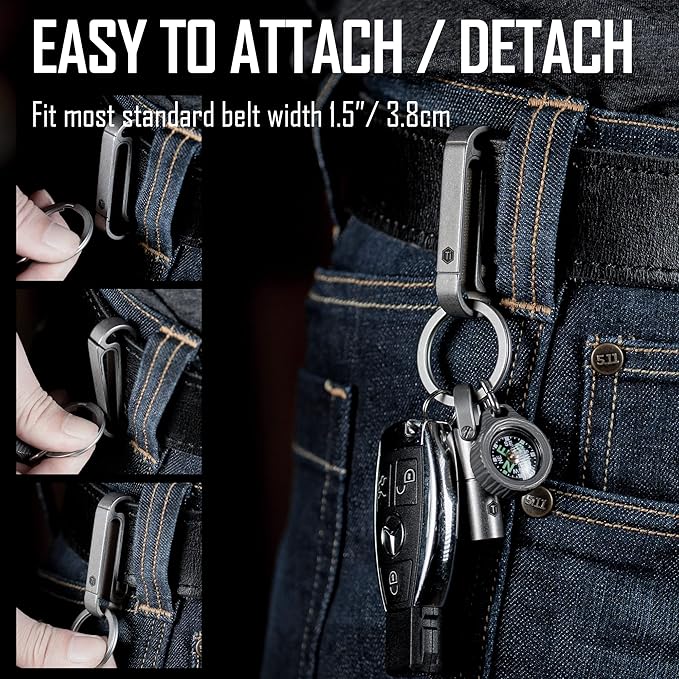 KeyUnity Titanium Key Holder Belt Clip, Double Side Carabiner Keychain For Men