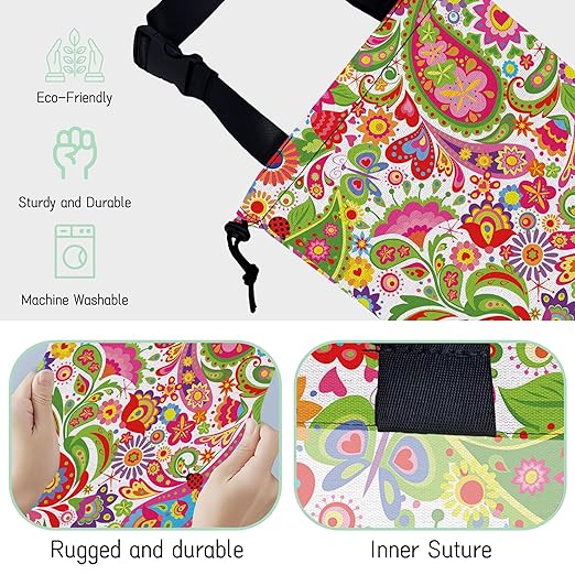 Colorful Paisley Car Garbage Bag,Ethnic Floral Waterproof Small Car Trash Bag Hanging Back of Seat,Drawstring Hanging Car Trash Bag with Adjustable Buckle for Car Accessories