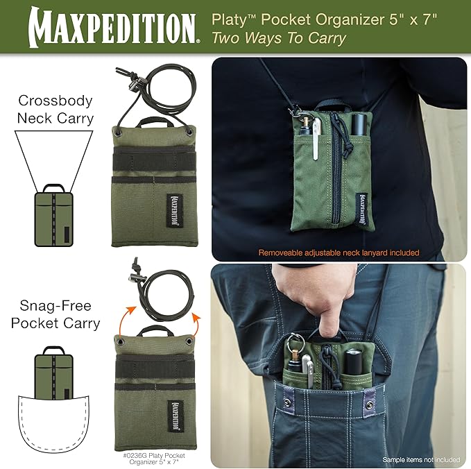 MAXPEDITION Platy Pocket Organizer, Durable EDC Tool Pouch for Men, Neck Wallet with Paracord Lanyard, Holds Flashlight, Multitool, Pen, Notebook
