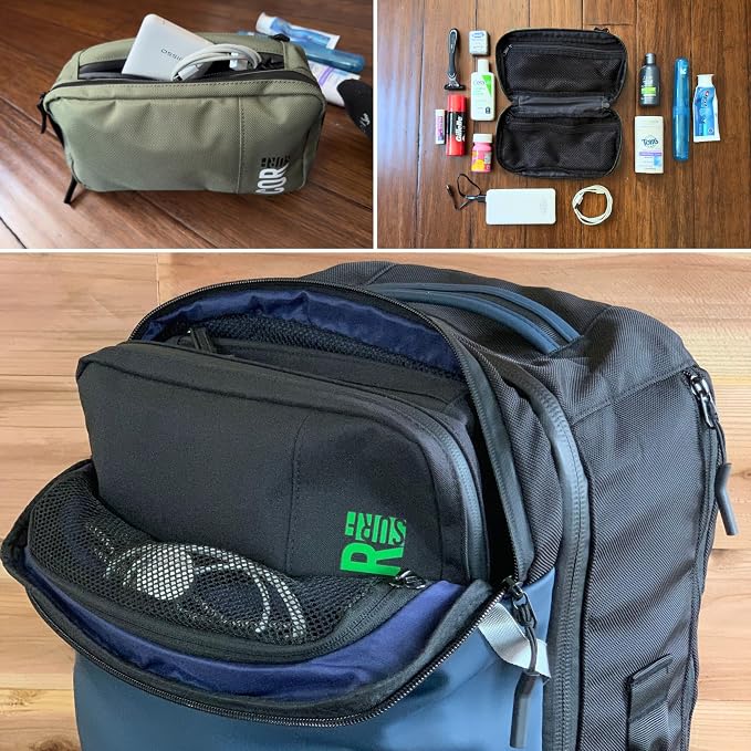 COR Surf Compact Toiletry Travel Bag Hanging, Premium Mens and Women Dopp Kit for Travel | Waterproof with 4 Separate Compartments and Waterproof Zippers (Dark Green)