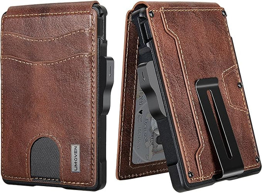 umoven Wallet for Men - with Money Clip Slim Leather Slots Credit Card Holder RFID Blocking Bifold Minimalist Wallet