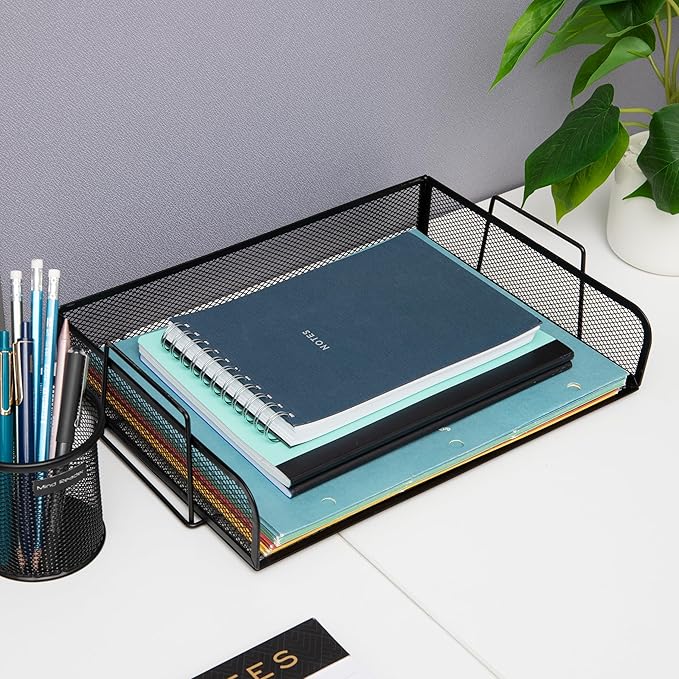 Mind Reader Stackable Paper Tray, Desktop Organizer, File Storage, Office, Metal Mesh, 4 Pcs., Black (Pack of 4)