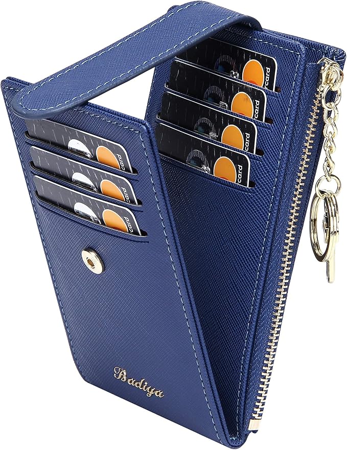 Badiya Slim Women Wallet RFID Blocking Bifold Compact 9 Card Slots Holder Wallets Soft Leather with Zipper Coin Pocket 2 ID Window