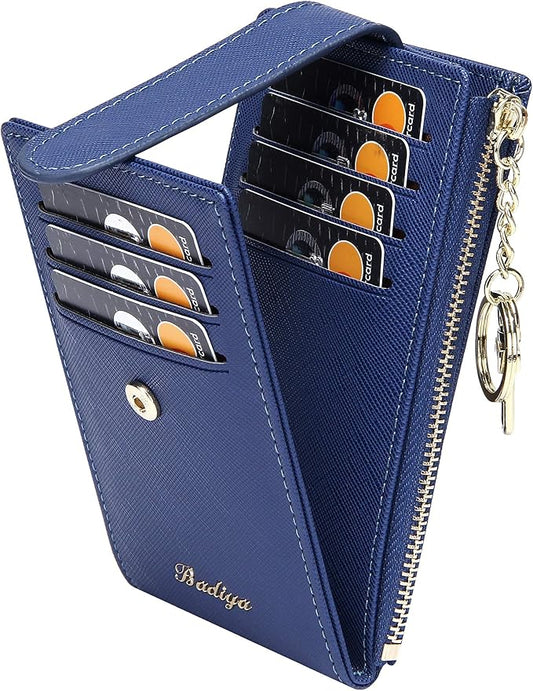 Badiya Slim Women Wallet RFID Blocking Bifold Compact 9 Card Slots Holder Wallets Soft Leather with Zipper Coin Pocket 2 ID Window
