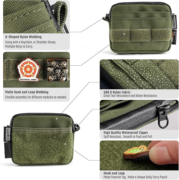 TACTICAL GEEK Storage A3 EDC Pouch Organizer, Nylon Multi-Functional Utility Small Tool Pocket, Multi-Purpose Molle EDC Gadget Storage Pouch, Nylon Compact Organizer for Daily Carry Green