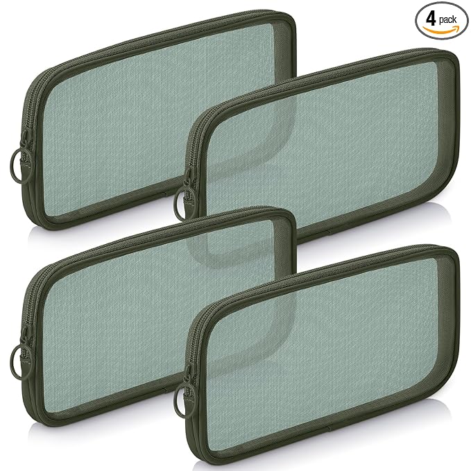 Weewooday 4 Pcs Mesh Makeup Bag Mesh Cosmetic Bag Toiletry Pouch with Zipper Mini Makeup Cosmetic Purse for Daily Accessory(Medium,Olive Green)