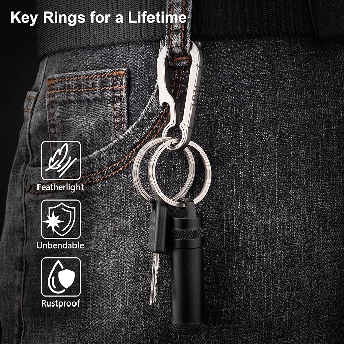 Titanium Key Rings Heavy Duty Side Push Split Key Chain Rings for Key Carabiner Quick Release Keychain