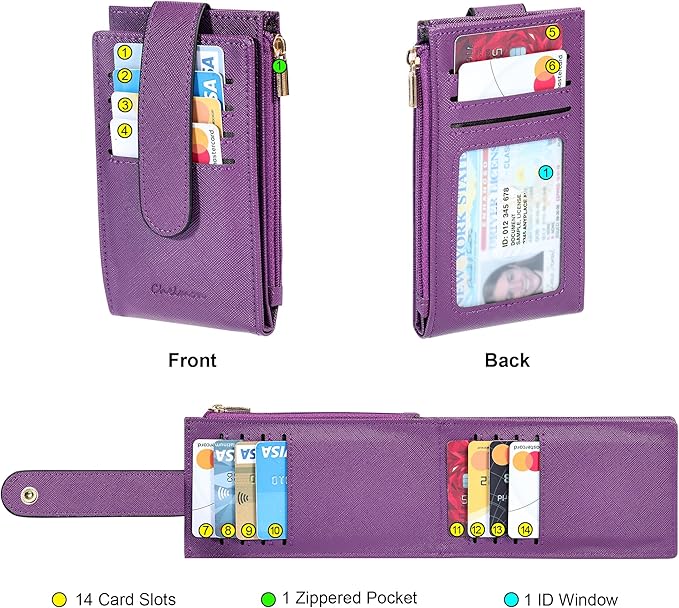 Chelmon Women's RFID Slim Card Holder Wallet: Thin Bifold with Multi-Card Case & Zipper Coin Pocket Purse (Deep Purple)