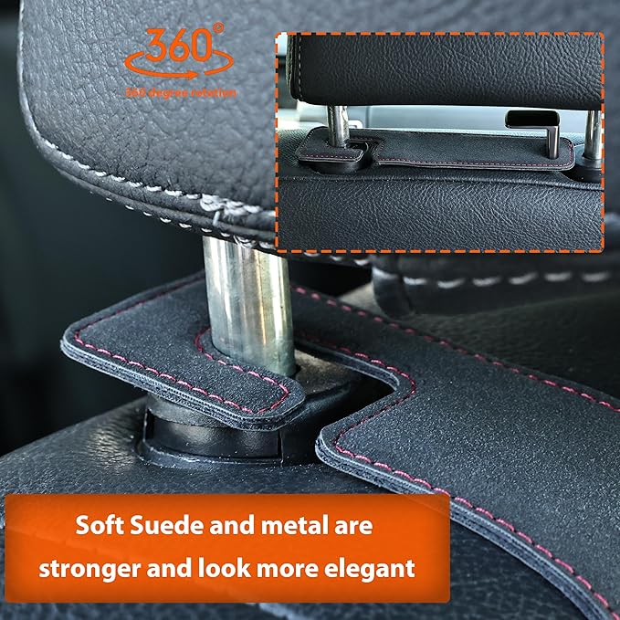 Car Seat Back Hook Metal with Suede Universal Vehicle Headrest Hangers Interior Storage Organizer for Purse Handbag Coat Grocery Bags 2 Pack Black