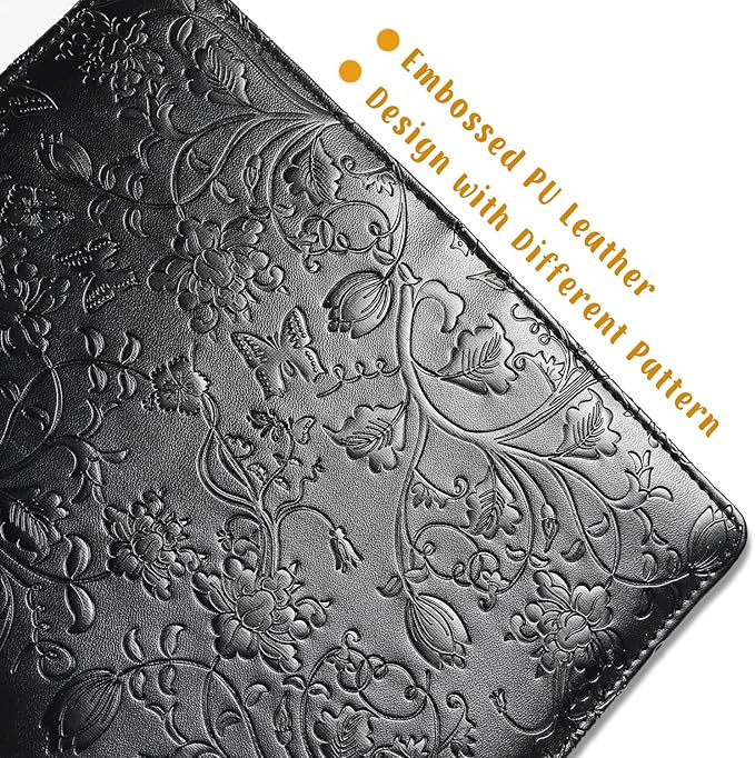 Sanlykate Leather Checkbook Cover for Men and Women, Check Book Case Card Holder with Free Divider, Standard Register Duplicate Checks with pen inserts, Black Flower