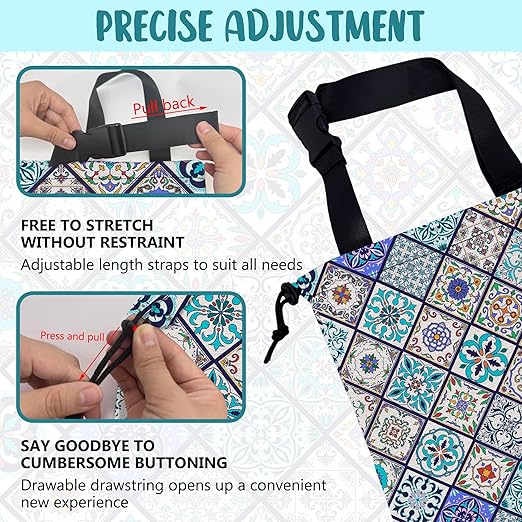 Car Garbage Bag Abstract Portuguese Tiles Drawstring Car Trash Bag Hanging for Back Seat with Adjustable Buckle Canvas Vehicle Trash Can Easy-to-Install