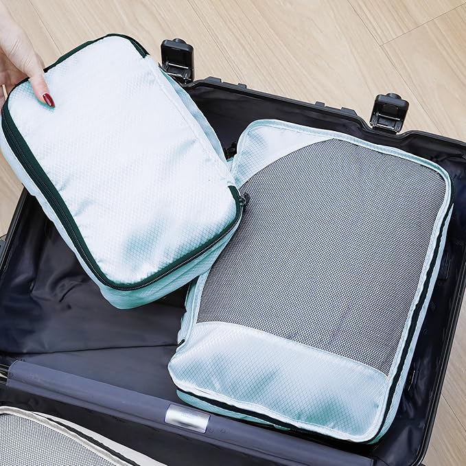 Toncoke 8-Piece Packing Cubes for Travel, 2026 Upgraded Durable Zippers & Reinforced Mesh, Complete Luggage Organizer Set with Shoe/Toiletry/Laundry Bags, 4 Sizes for Suitcase, Men Women, Lake Blue