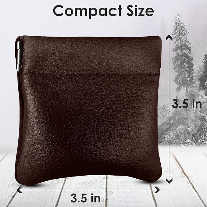 Nabob Leather Genuine Leather Squeeze Coin Purse, Coin Pouch Made IN U.S.A. Change Holder For Men/Woman Size 3.5 X 3.5 (Chestnut)