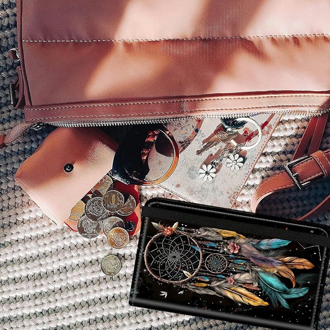 Checkbook Cover for Women & Men PU Leather Check Book Covers for Personal Check Book Credit Card Holder Holder Wallet with RFID Blocking for Duplicate Checks,Dream Catcher Flowers