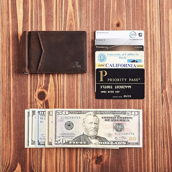 YBONNE Mens Slim Wallet with Money Clip Front Pocket RFID Blocking Thin Bifold Leather Card Holder Minimalist Mini Billfold