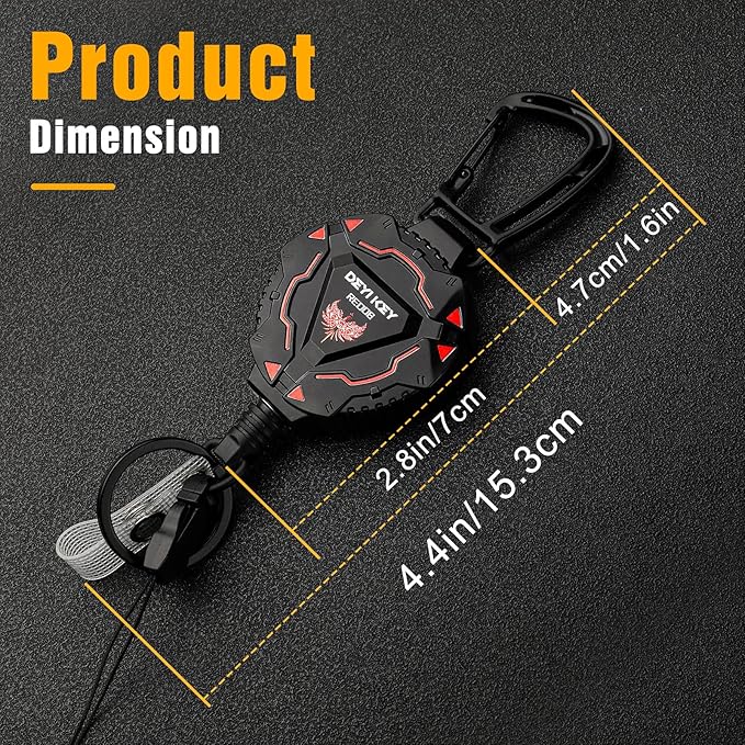 2 Pack Retractable Keychain, Heavy Duty Carabiner Badge Holder, Tactical ID Badge Reel with 32'' Coated Steel Cord, Bearing 10.0 oz- Black