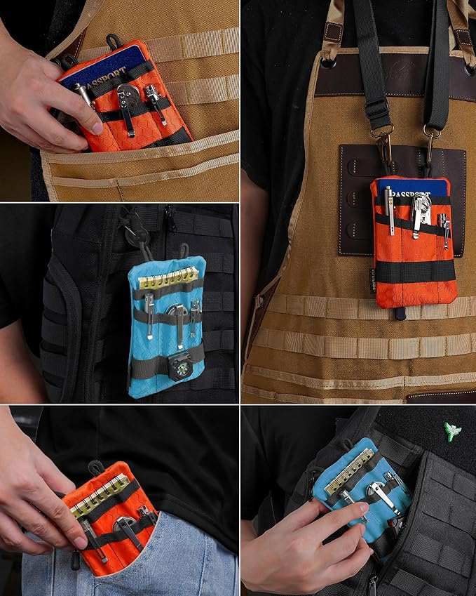VIPERADE VE1-P Pocket Organizer, EDC Pocket Organizer Men, EDC Organizer Pouch Tool Pouch with 5 Tool Storage EDC Pouch for Flashlight, Pocket Knife, Tactical Pen, EDC Gear (Blue)