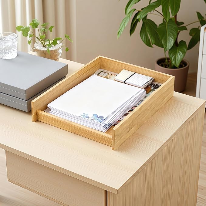 Letter Tray - Paper Organizer for Office Desk, Document Holder Desk Organization for Magazine File Folder Mail & Bill, Stackable Paper Trays - Natural