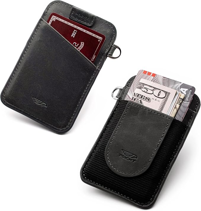 POCKT Card Holder Wallet For Men and Women - Slim Minimalist Front Pocket Wallet Elastic Credit Card Holder Genuine Leather RFID Blocking Card Case Wallets
