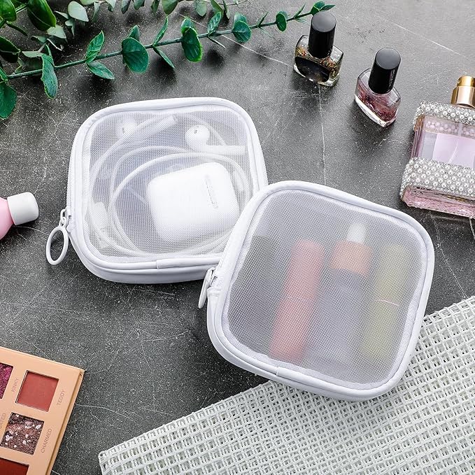 Weewooday 4 Pcs Mesh Makeup Bag Mesh Cosmetic Bag Travel Toiletry Pouch with Zipper Mini Makeup Cosmetic Purse for Daily Accessory(Small,White)