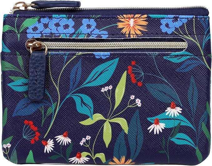 Julia Buxton Vegan Leather Wallet with Zipper, ID Windows, RFID Blocking, Card Slots & Key Ring, Compact Coin & Card Holder Case, Gift Idea,Garden Breeze