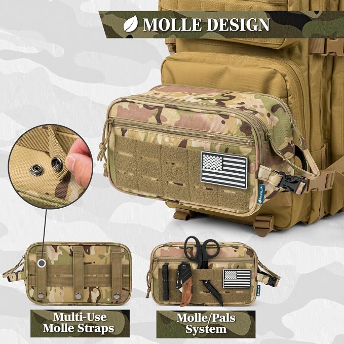 PAVILIA Tactical Toiletry Bag for Men, Water Resistant Molle Military Dopp Kit, Travel Hygiene Organizer with Wet Dry Storage for Shaving, Grooming, Gym and Camping, Camo