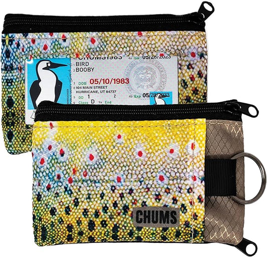 Chums Surfshorts Wallet - Lightweight Slim Wallet with RFID Blocking Card & Clear ID Window - Zippered, Water Resistant w/Key Ring