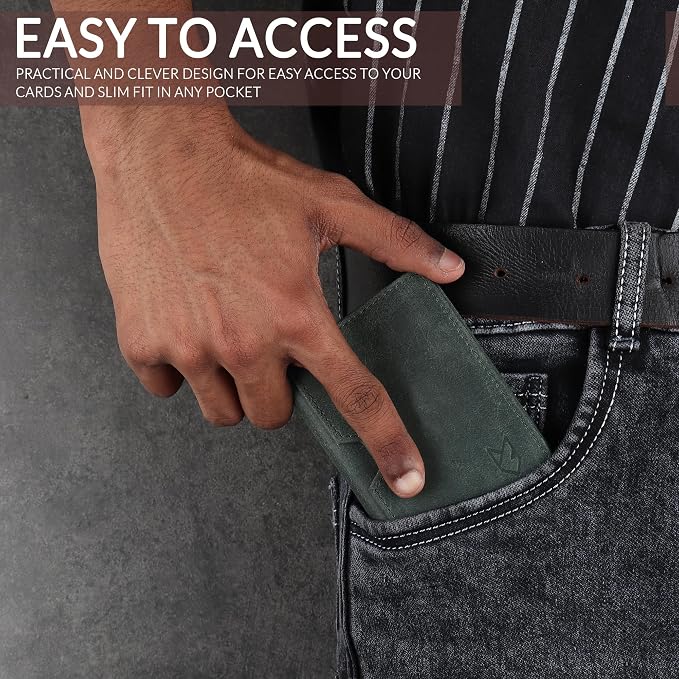 FOXHACKLE Full Grain Leather Credit Card Holder for Men and Women, Slim Bifold RFID Blocking Wallet, Thin Front Pocket Minimalist Wallet, Small Card Case.