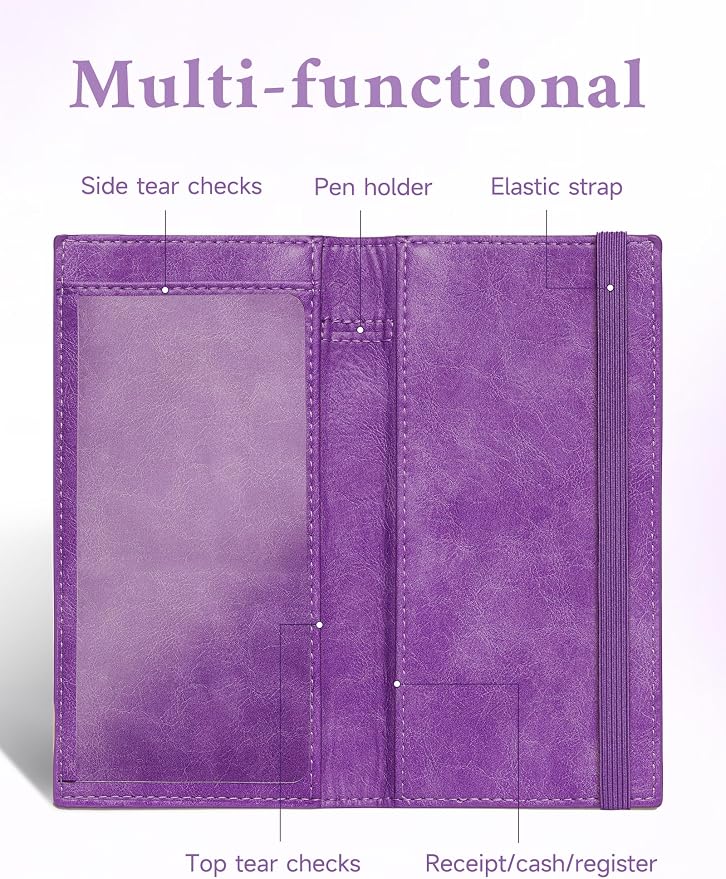 Zreal Checkbook Cover for Men & Women, Premium Vegan Leather Checkbook Holder for Top & Side Tear Duplicate Checks with RFID Blocking (Lavender)