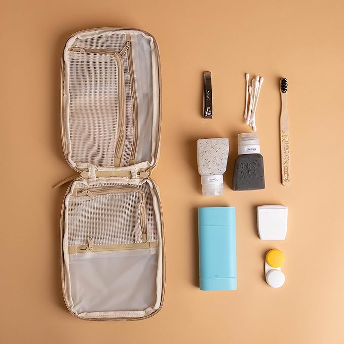 Gravel Hanging Toiletry Bag – Water-Resistant Dopp Kit for Men & Women (Sand, Slim)