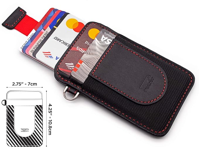 POCKT Card Holder Wallet For Men and Women - Slim Minimalist Front Pocket Wallet Elastic Credit Card Holder Genuine Leather RFID Blocking Card Case Wallets