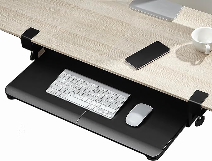 Keyboard Tray Under Desk, Slide Out Computer Keyboard & Mouse Tray with C Clamp-on Mount Easy to Install,30" W（Including Clamps） X 12" D Large Size,Black