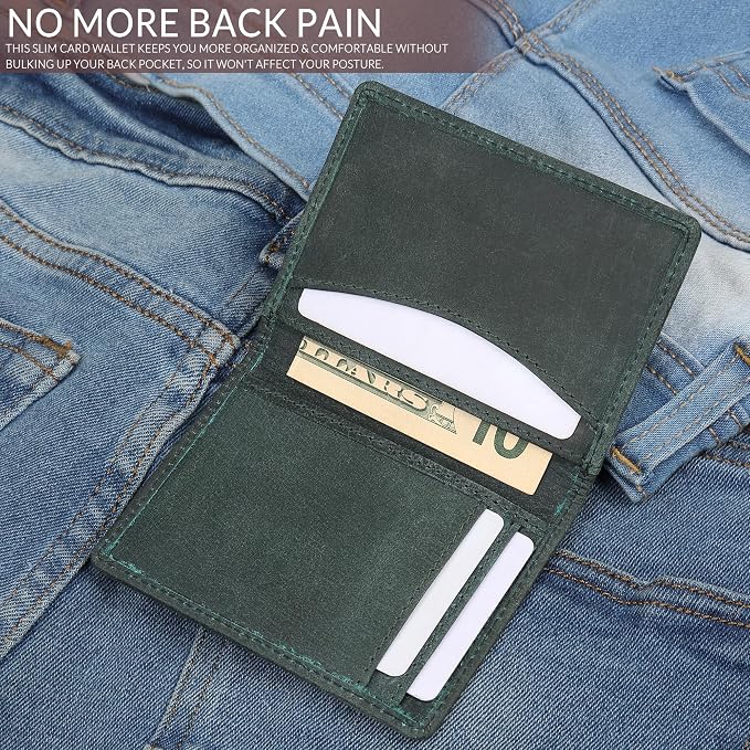 FOXHACKLE Full Grain Leather Credit Card Holder for Men and Women, Slim Bifold RFID Blocking Wallet, Thin Front Pocket Minimalist Wallet, Small Card Case.