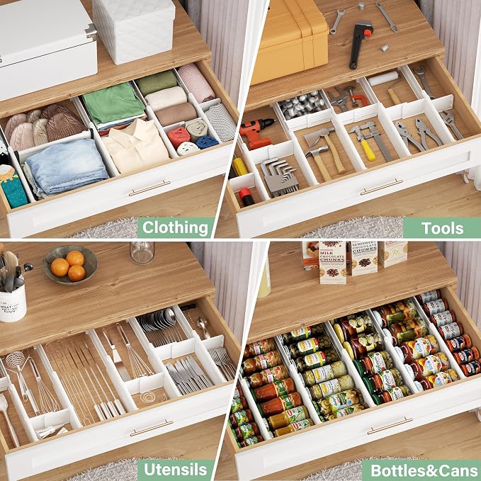 Adjustable Drawer Dividers With Inserts, 4'' High Expandable Drawer Organizers for Clothes, 5 Pack 12.6-22.8'' Long Dividers with 3.9-7.1'' Inserts, Drawer Separators for Socks/Tools