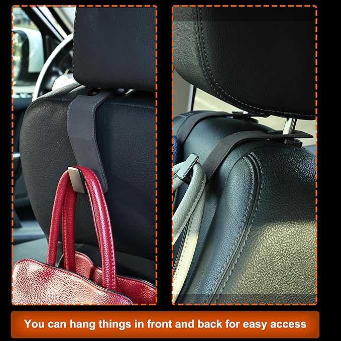 Car Seat Back Hook Metal with Suede Universal Vehicle Headrest Hangers Interior Storage Organizer for Purse Handbag Coat Grocery Bags 2 Pack Grey