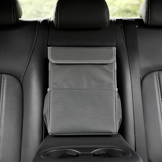 AOKJOY Car Garbage can with lid Leak Proof Vehicle Trash Can 3 Storage Pockets Hanging Waterproof car Trash Bag for SUV Grey