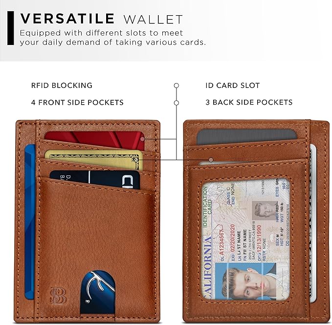 SERMAN BRANDS RFID Blocking Slim Minimalist Mens Front Pocket Wallet. Thin Card Holder. Full Grain Leather Wallets for Men
