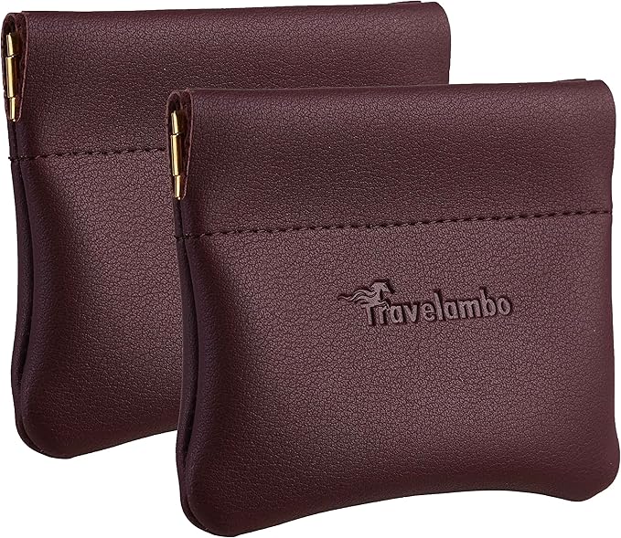 Travelambo Leather Squeeze Coin Purse Pouch Change Holder For Men & Women 2 pcs set