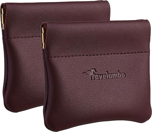 Travelambo Leather Squeeze Coin Purse Pouch Change Holder For Men & Women 2 pcs set