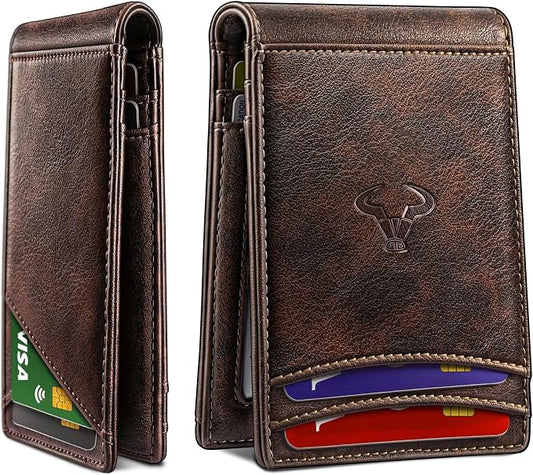 BULLIANT Men Wallet,Magnetic Slim Wallet 10 cards Build-in Bill Folder ID Windows RFID Blocking