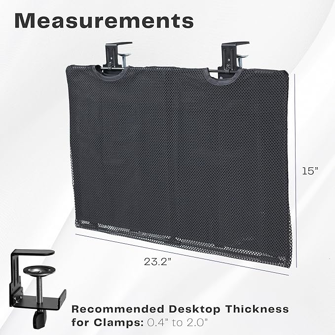 VIVO 24 Inch Clamp-on Privacy and Cable Management Organizer Sleeve, Wire Hider Kit Panel System, Desk Skirt, Black, DESK-SKIRT-24P