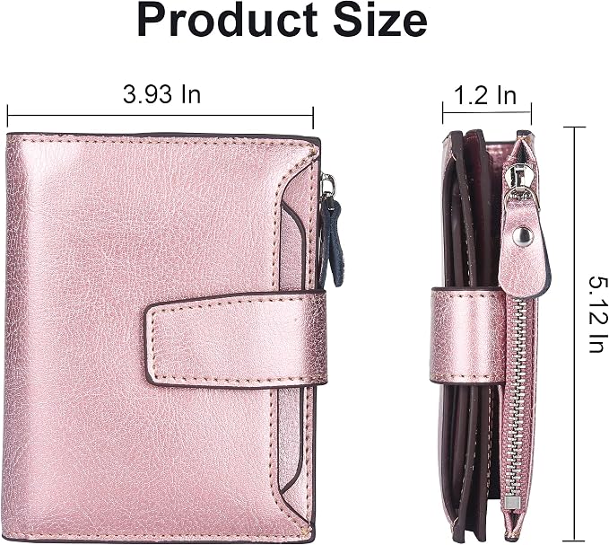Lavemi Small Compact Women Wallet RFID Blocking Genuine Leather Bifold Purse with ID Windows