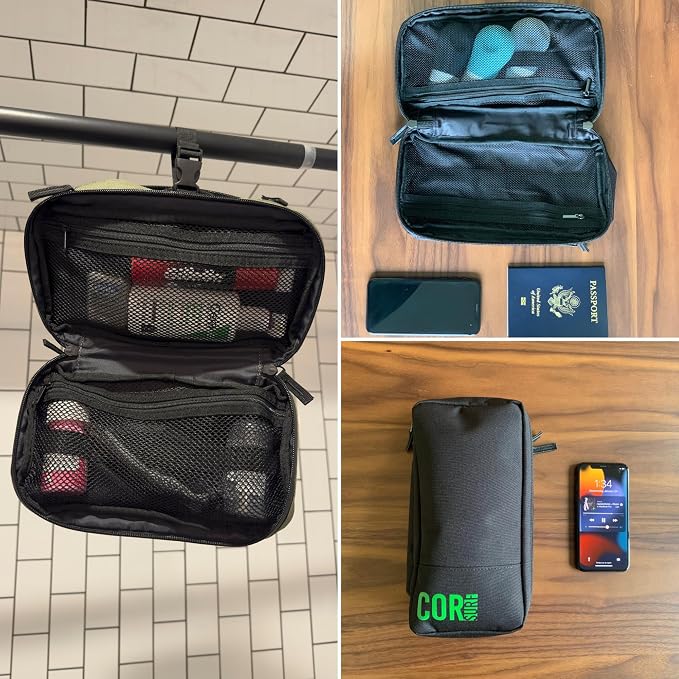 COR Surf Compact Toiletry Travel Bag | Hanging, Premium Mens and Women Dopp Kit for Travel | Waterproof with 4 Separate Compartments and Waterproof Zippers (Dark Blue)