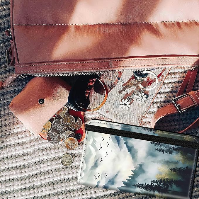 Checkbook Cover for Women & Men PU Leather Checkbook Covers for Personal Checkbook Slim Check Book Credit Card Holder Holder Wallet with RFID Blocking for Duplicate Checks,Misty Forest