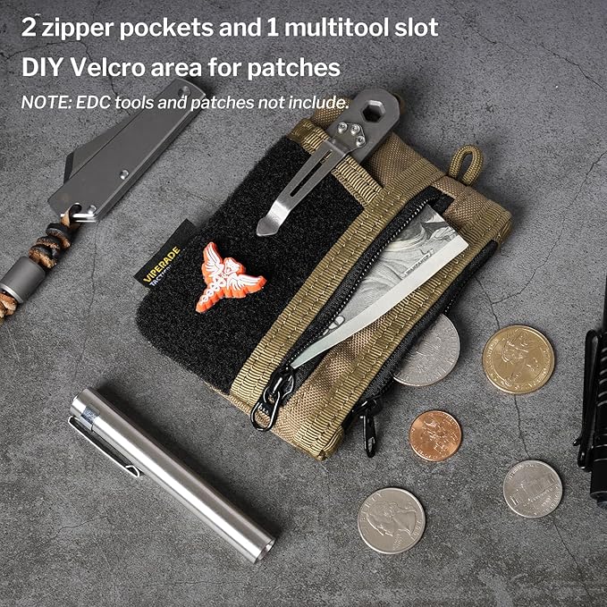 VIPERADE VE18-S Small EDC Pouch, Mini EDC Pocket Organizer for Men, EDC Pocket Organizer, 3 Slots with 2 Zipper Pockets Multitool Pouch